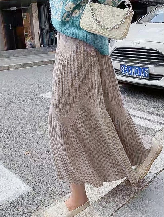 Core Spun Yarn Solid-color Knitted Stretch Skirt 