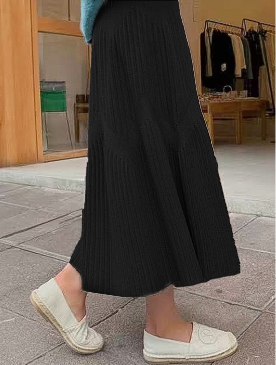 Core Spun Yarn Solid-color Knitted Stretch Skirt 