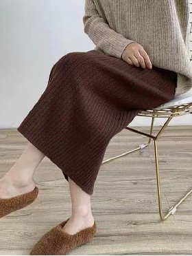 Cashmere Blend Solid Color Knitted Yarn Stretchy Skirt