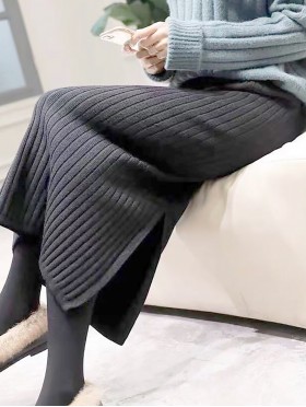 Cashmere Blend Solid Color Knitted Yarn Stretchy Skirt