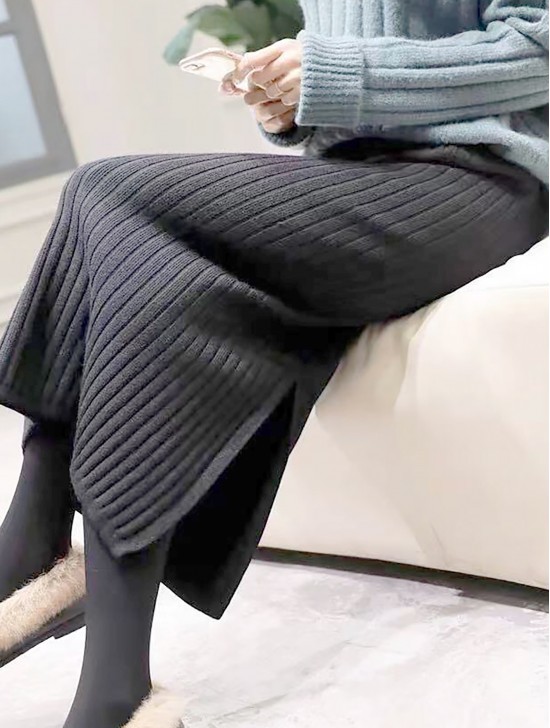 Cashmere Blend Solid Color Knitted Yarn Stretchy Skirt