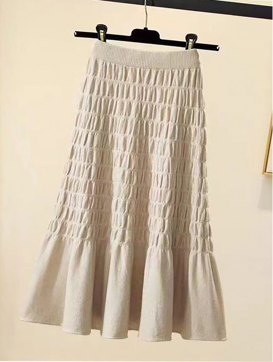 Cashmere Blend Solid Colour Knitted Yarn Stretchy Skirt