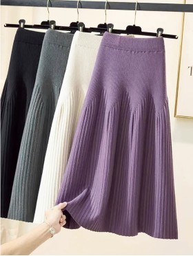 Core Spun Yarn Solid-color Knitted Stretch Skirt 