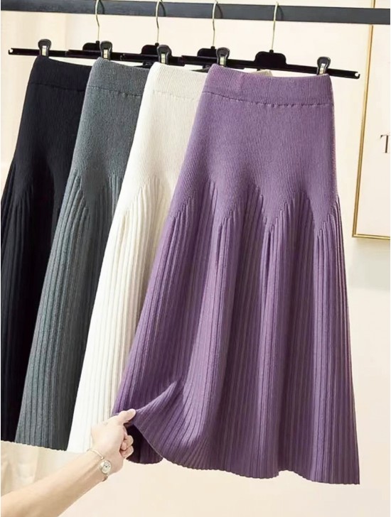 Core Spun Yarn Solid-color Knitted Stretch Skirt 