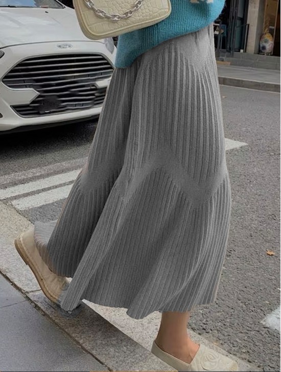 Core Spun Yarn Solid-color Knitted Stretch Skirt 