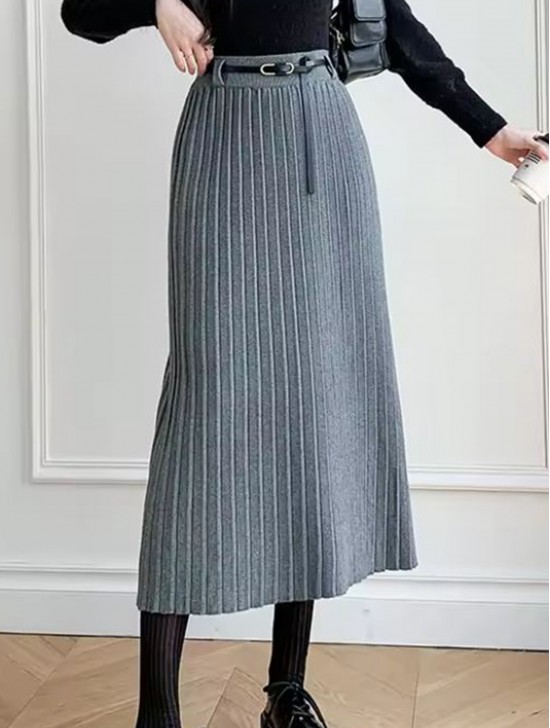 Cashmere  Stretchy Knitted Skirt W/ matching removable belt