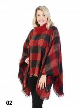 Loose Neck Poncho W/ Plaid