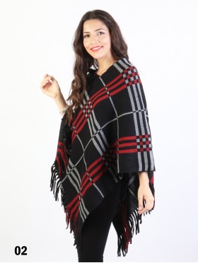 Plaid Poncho W/ Fringes