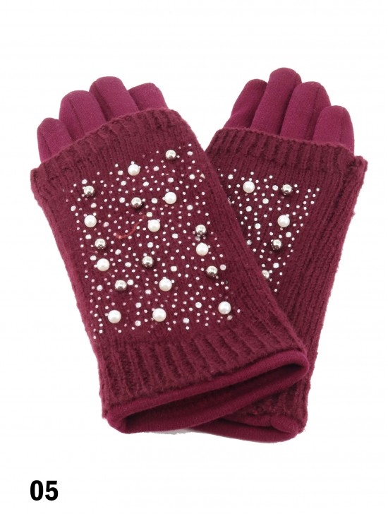Double Layer Touch Screen Glove W/ Pearl Rhinestone