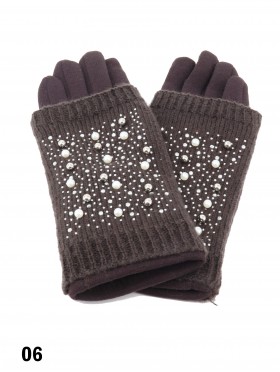 Double Layer Touch Screen Glove W/ Pearl Rhinestone