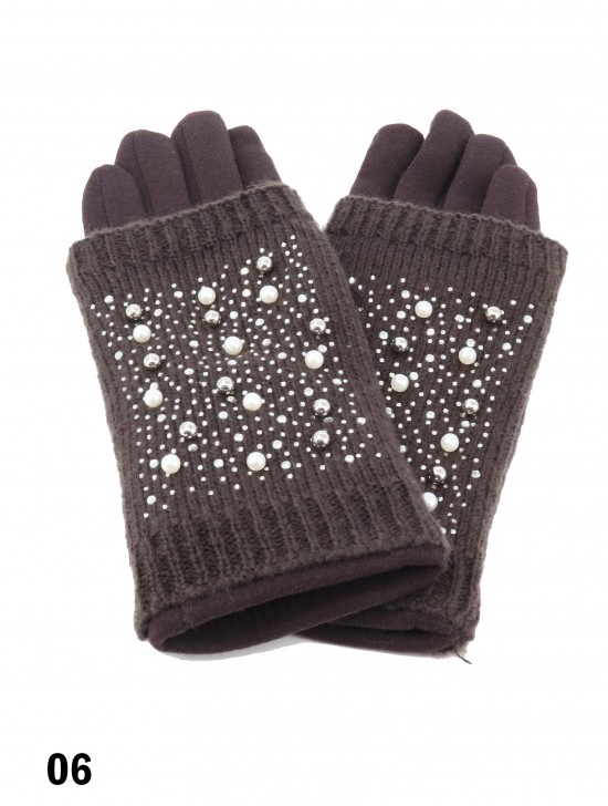 Double Layer Touch Screen Glove W/ Pearl Rhinestone