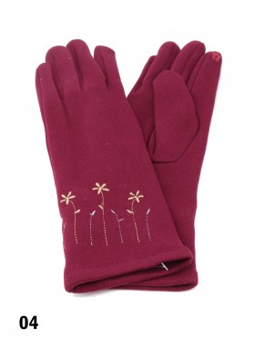 Flower Embroidery Over The Wrist Touch Screen Glove