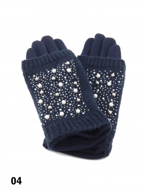 Double Layer Touch Screen Glove W/ Pearl Rhinestone