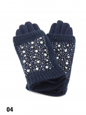 Double Layer Touch Screen Glove W/ Pearl Rhinestone