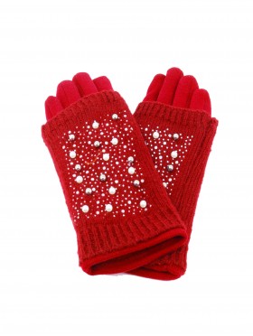 Double Layer Touch Screen Glove W/ Pearl Rhinestone