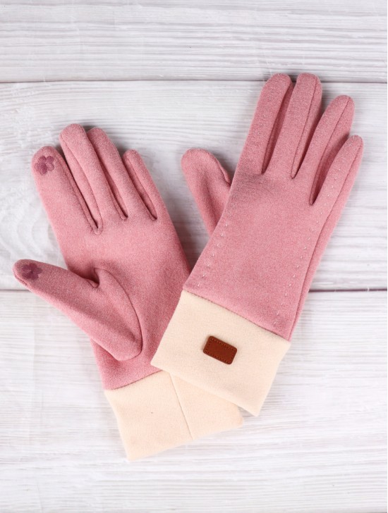 Fashion Touch Screen Gloves with Faux Leather Label
