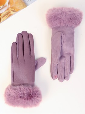 PU Touch Screen Gloves w/ Faux Fur Trims
