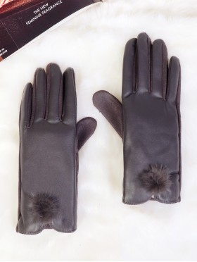 PU Touch Screen Gloves w/ Pom Pom