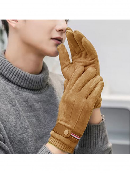 Unisex Suede Touch Screen Gloves W/ Button Buckle