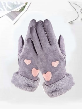 Suede Touch Screen Gloves W/ Hearts