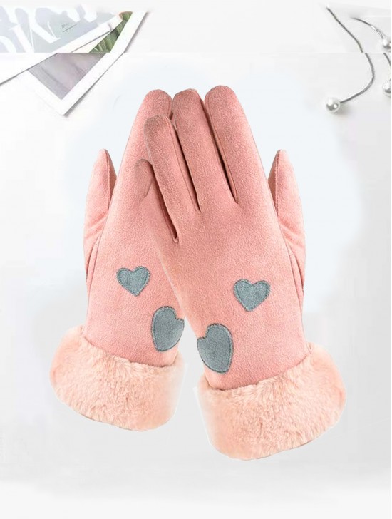 Suede Touch Screen Gloves W/ Hearts