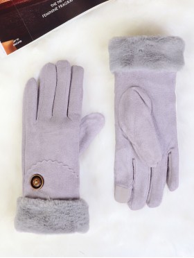 Suede Touch Screen Gloves W/ Stitched Button 