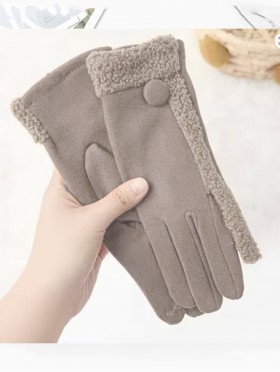 Fashion Touch Screen Gloves with Faux Fur Trim and Button 