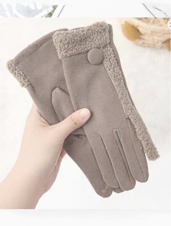 Fashion Touch Screen Gloves with Faux Fur Trim and Button 