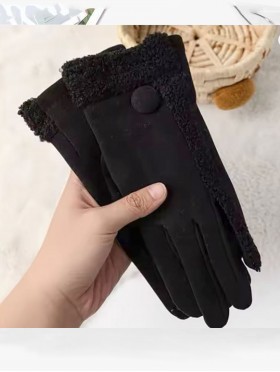 Fashion Touch Screen Gloves with Faux Fur Trim and Button 