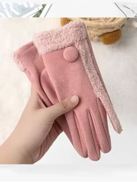 Fashion Touch Screen Gloves with Faux Fur Trim and Button 