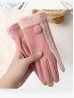 Fashion Touch Screen Gloves with Faux Fur Trim and Button 