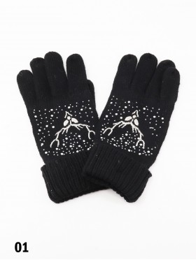 Fashion Knitted Gloves W/ Moose & Rhinestone details (Gloves Only)