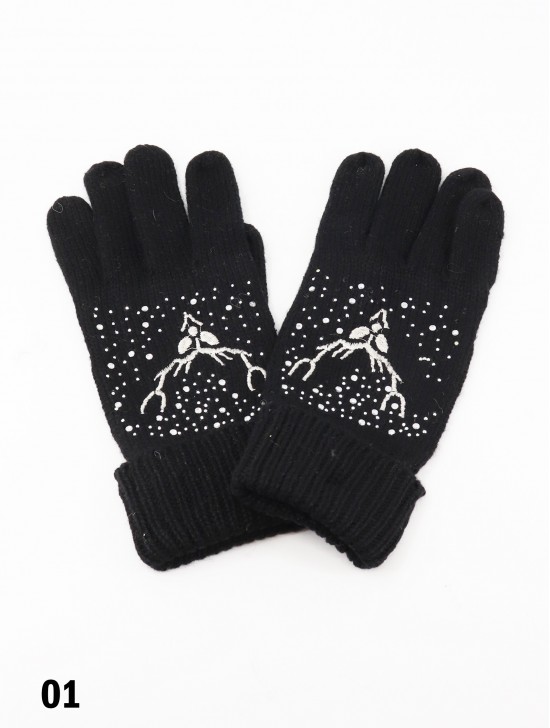 Fashion Knitted Gloves W/ Moose & Rhinestone details (Gloves Only)