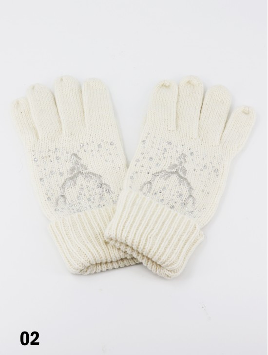 Fashion Knitted Gloves W/ Moose & Rhinestone details (Gloves Only)