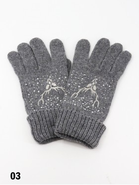 Fashion Knitted Gloves W/ Moose & Rhinestone details (Gloves Only)