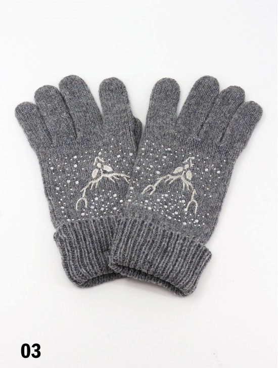 Fashion Knitted Gloves W/ Moose & Rhinestone details (Gloves Only)