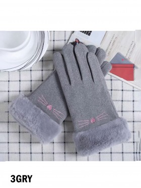 Fleece Lined Cat Gloves w/ Faux Fur Trims
