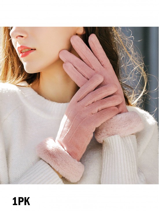 Fleece Lined Gloves w/ Faux Fur Trims