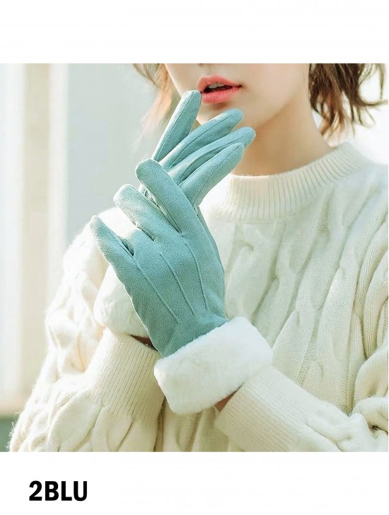 Fleece Lined Gloves w/ Faux Fur Trims