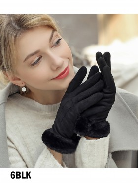 Fleece Lined Gloves w/ Faux Fur Trims