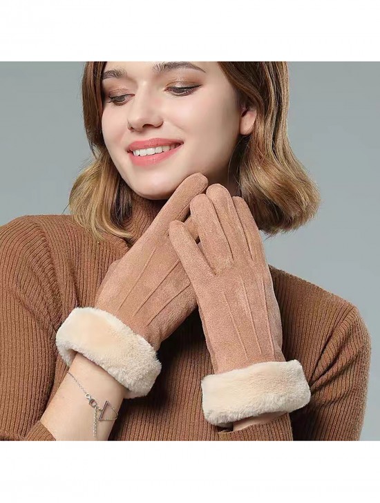 Fleece Lined Gloves w/ Faux Fur Trims