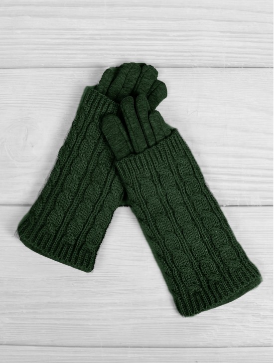 Double Layered Cable Knit Vertical Touch Screen Glove Double Layered Cable Knit Vertical Touch Screen Glove