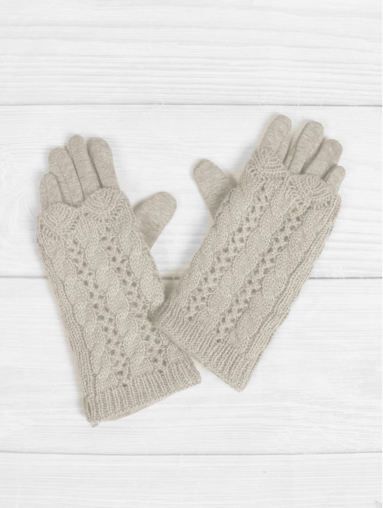 Double Layered Cable Knit Touch Screen Glove (3 ways to wear)