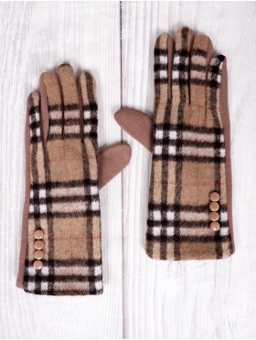Buttoned Plaid Touch Screen Glove