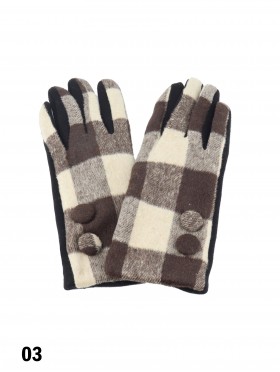 Double Button Plaid Touch Screen Glove 