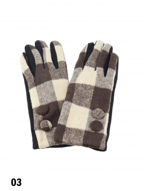 Double Button Plaid Touch Screen Glove 