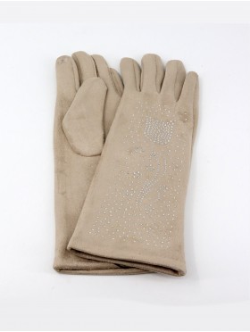 Chenille Feel Over The Wrist Glove W/ Rhinestone