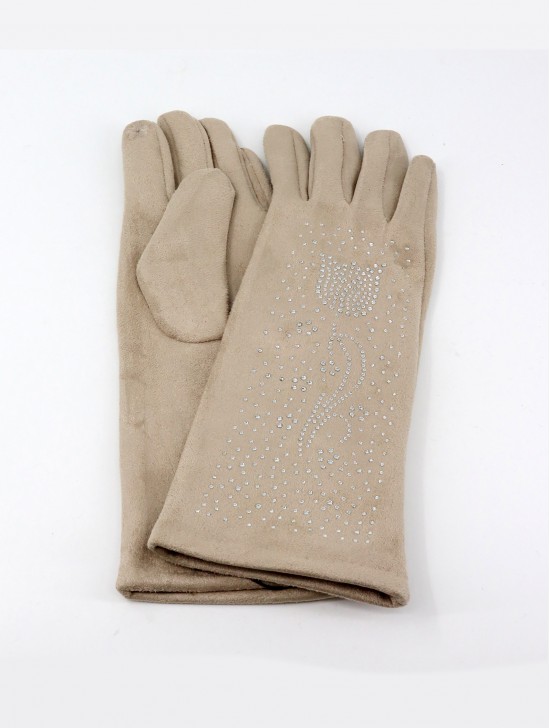 Chenille Feel Over The Wrist Glove W/ Rhinestone