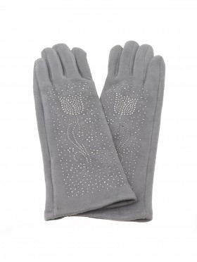 Chenille Feel Over The Wrist Glove W/ Rhinestone