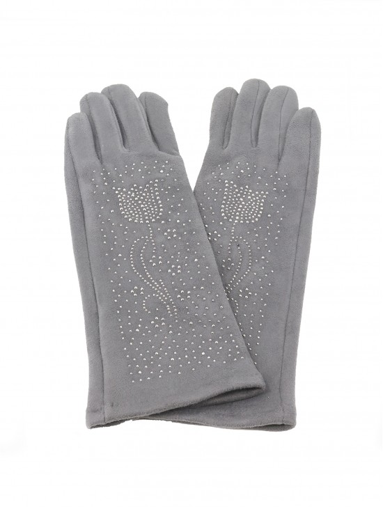 Chenille Feel Over The Wrist Glove W/ Rhinestone